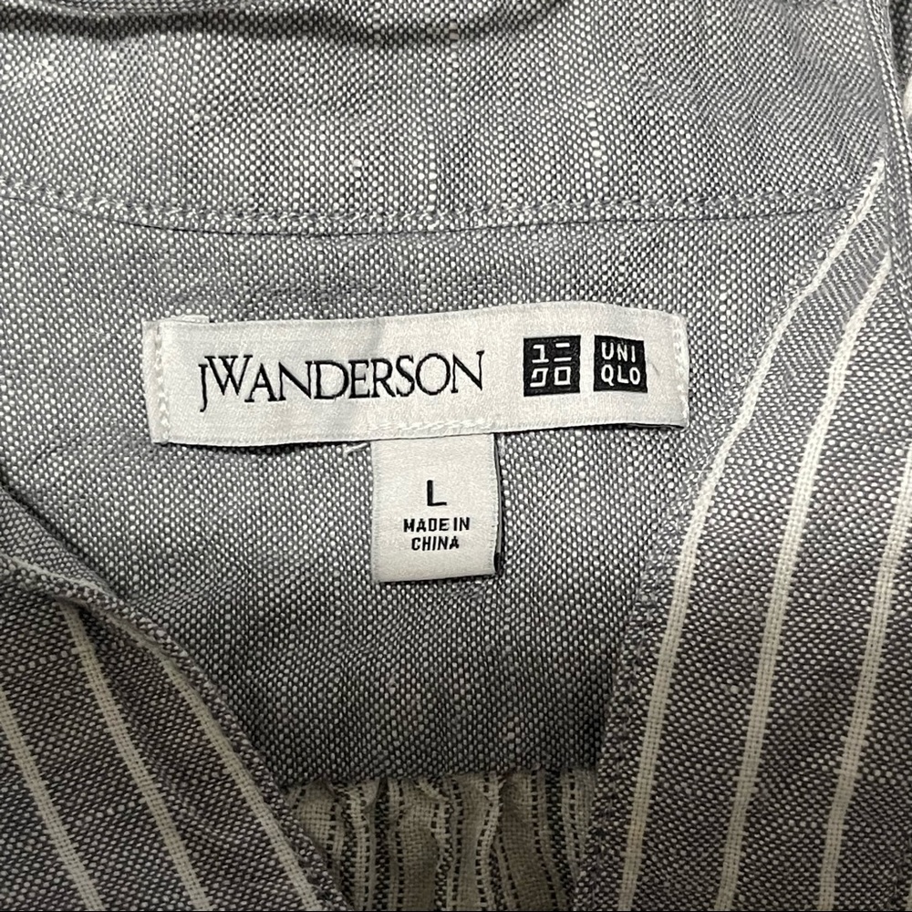 JW Anderson Uniqlo gray striped peplum balloon sleeve linen blouse top L - Picture 12 of 13